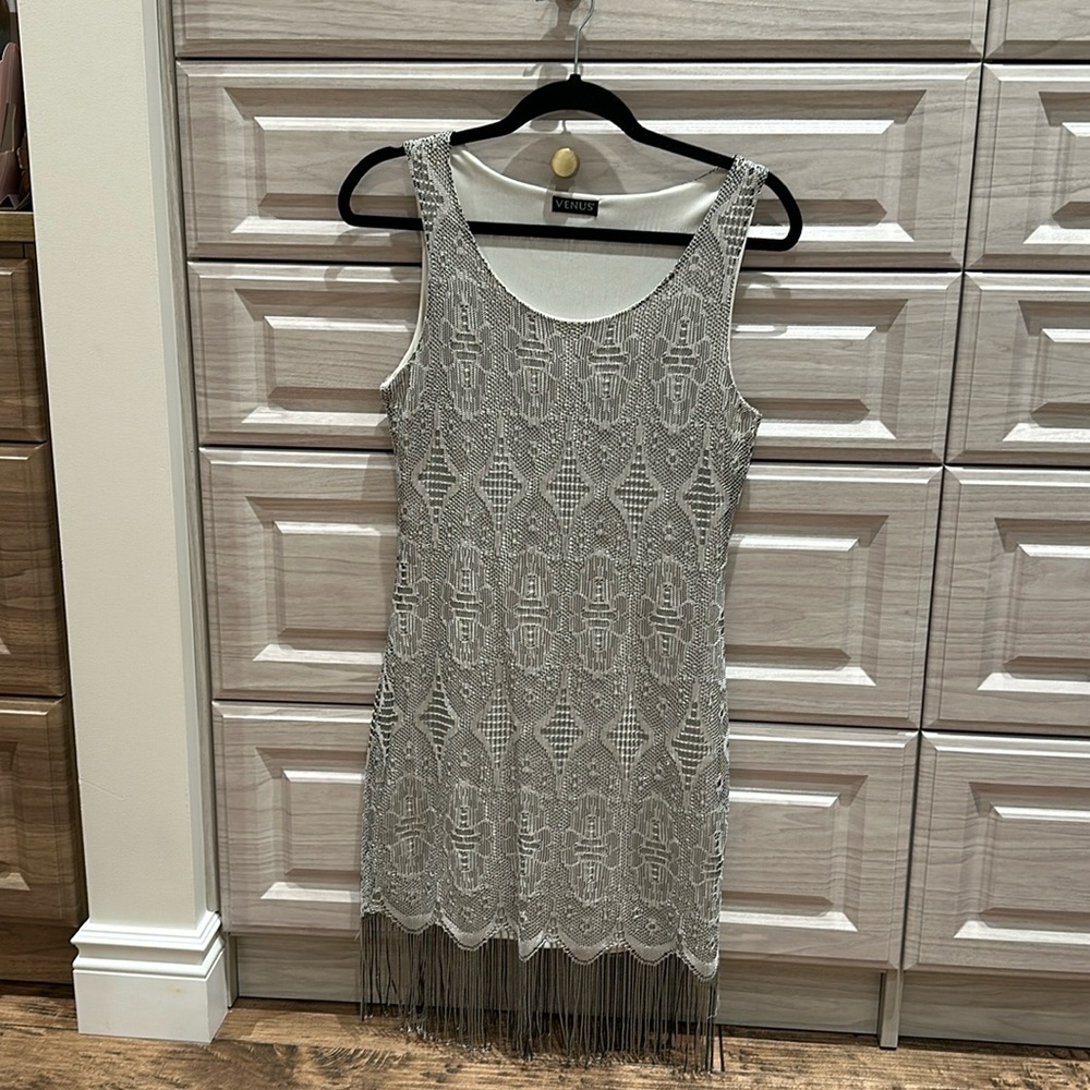 Crochet mini fringe dress